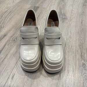 Steve Madden White Patent Platform Loafers with Heel